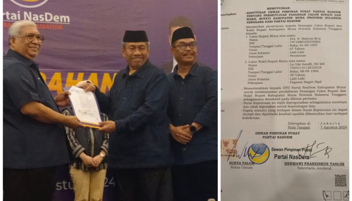 Bachrun Labuta – La Ode Asrafil Kantongi B1-KWK Partai Nasdem, Mendaftar 29 Agustus di KPU Muna