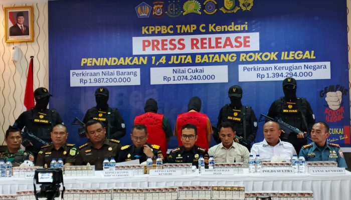 Bea Cukai Kendari Gagalkan Peredaran 1,4 Juta Batang Rokok Ilegal, Dua Tersangka Ditahan