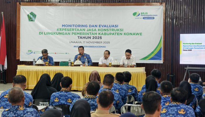 Pemkab Konawe Bersama BPJS Ketenagakerjaan Gelar Monev Kepesertaan Jamsostek Jasa Konstruksi