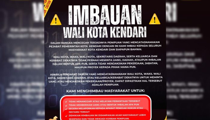 Wali Kota Kendari Imbau Masyarakat Waspada Penipuan Mengatasnamakan Pejabat Pemkot Kendari