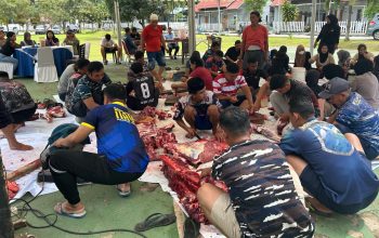 Lanal Kendari Kurban 14 Ekor Sapi Berbagi Bersama Masyarakat Sekitar dan Prajurit