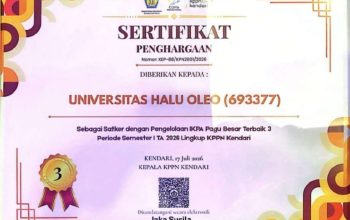 UHO Raih Peringkat Tiga Nasional Pengelolaan Anggaran Kategori Pagu Besar dari KPPN